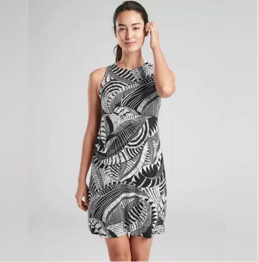 Athleta Santorini High Neck Dress Zuma Black White Petite Size SP